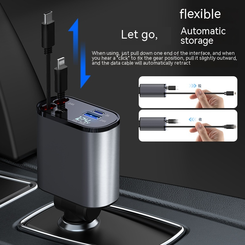 4-in-1 Retractable Car Charger – Fast Charging