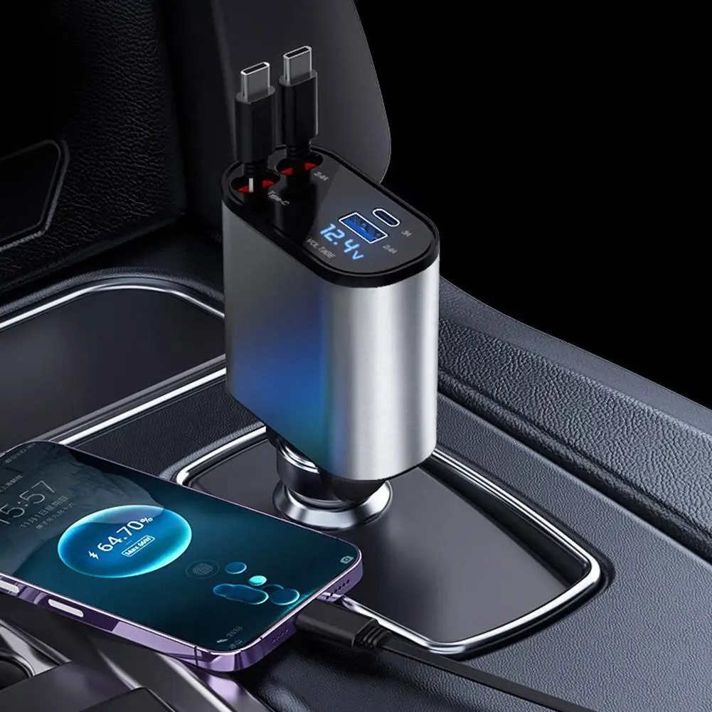 4-in-1 Retractable Car Charger – Fast Charging