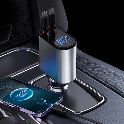 4-in-1 Retractable Car Charger – Fast Charging