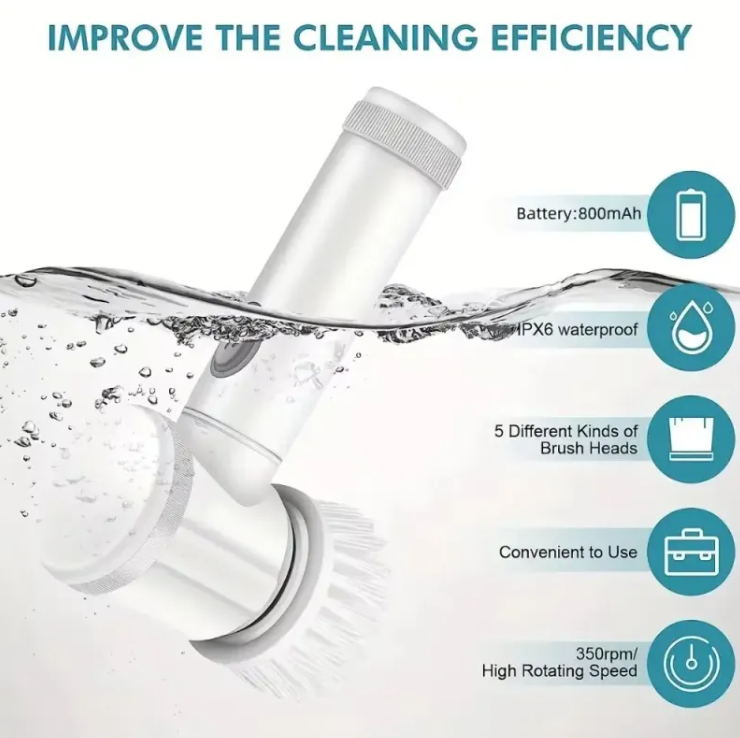 Cordless Electric Spin Scrubber – 5 Brush Heads